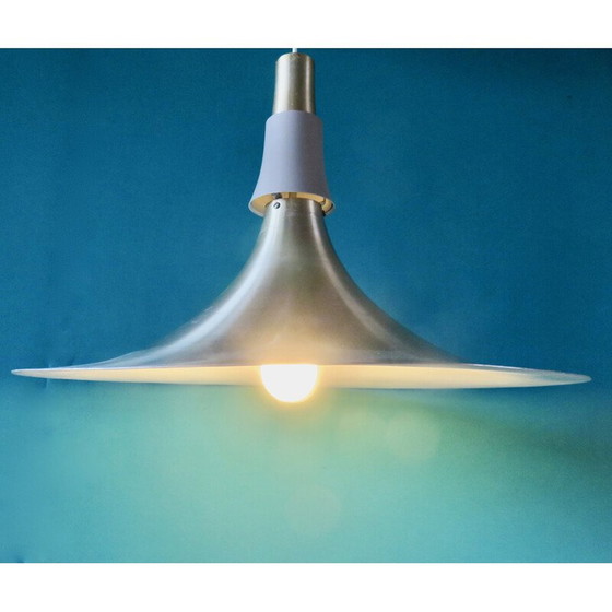Image 1 of Vintage trumpet lamp in brushed-gold aluminum, Denmark 1970