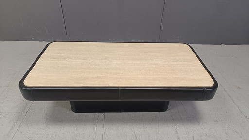 Leather And Travertine Coffee Table By Desede, 1970S