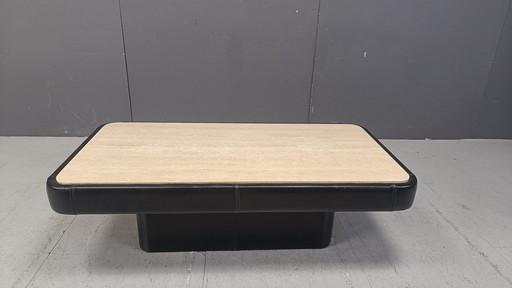 Leather And Travertine Coffee Table By Desede, 1970S