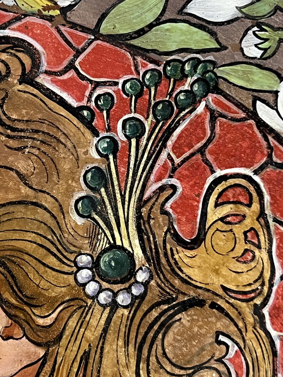 Image 1 of Piatto in terracotta dipinto a mano, Art Nouveau, non firmato. Originale d'epoca.