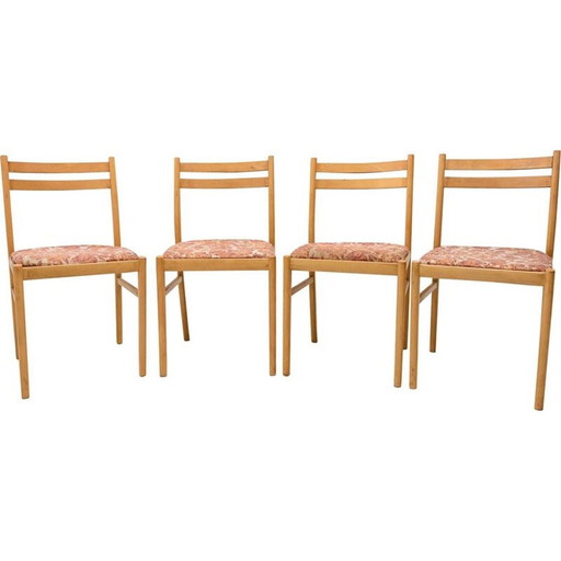 Set of 4 mid century beechwood dining chairs, Czechoslovakia 1960s