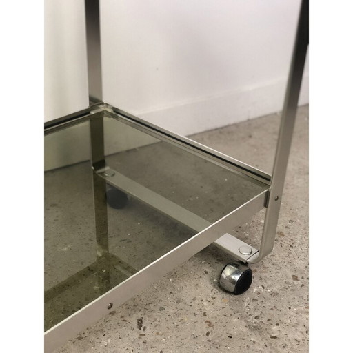 Tavolo da portata vintage in alluminio e vetro su ruote, di Martini e Rossi, 1970