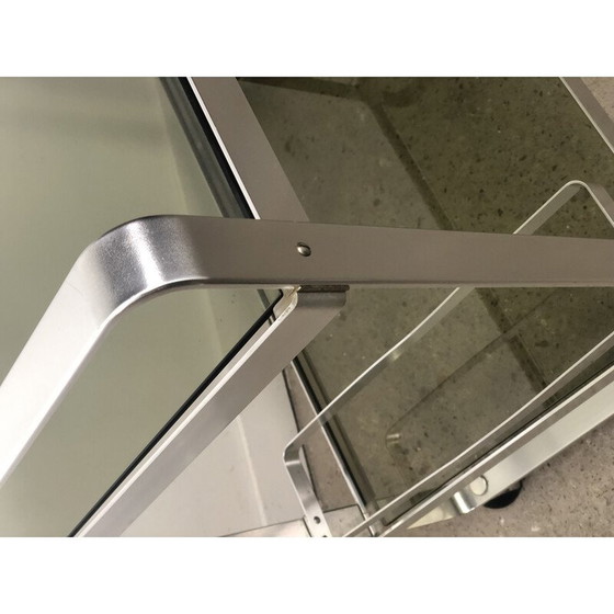 Image 1 of Vintage Italian aluminum and glass serving table on wheels by Martini and Rossi, 1970