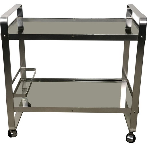 Tavolo da portata vintage in alluminio e vetro su ruote, di Martini e Rossi, 1970