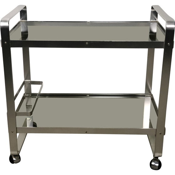 Image 1 of Vintage Italian aluminum and glass serving table on wheels by Martini and Rossi, 1970