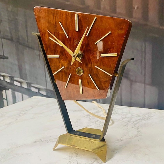 Image 1 of Midcentury Wehrle table clock walnut wood high gloss retro