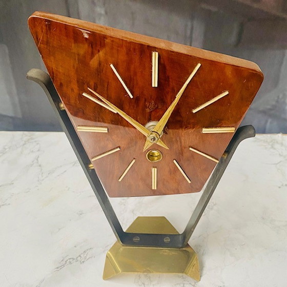 Image 1 of Midcentury Wehrle table clock walnut wood high gloss retro