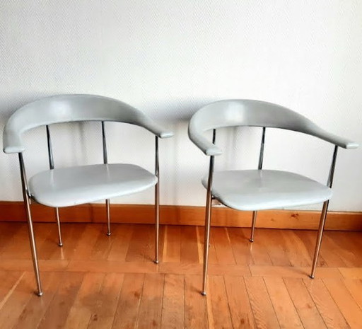 2X Fasem Armchairs Chrome And Rubber P40 , Italy 1980