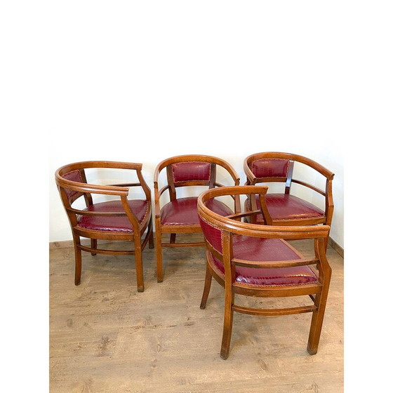 Image 1 of Set of 4 vintage Art Deco armchairs in wood and imitation leather, Italy 1940