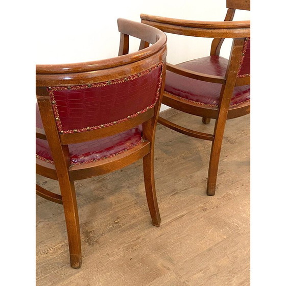 Image 1 of Set of 4 vintage Art Deco armchairs in wood and imitation leather, Italy 1940