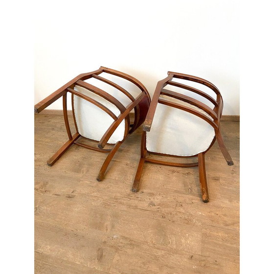 Image 1 of Set of 4 vintage Art Deco armchairs in wood and imitation leather, Italy 1940
