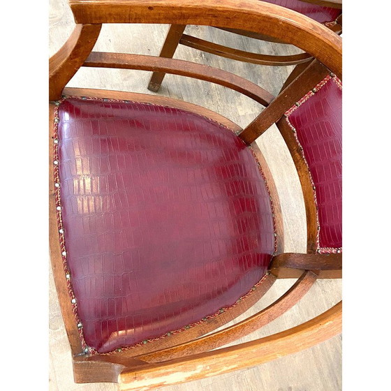Image 1 of Set of 4 vintage Art Deco armchairs in wood and imitation leather, Italy 1940