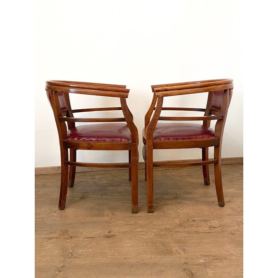 Image 1 of Set of 4 vintage Art Deco armchairs in wood and imitation leather, Italy 1940