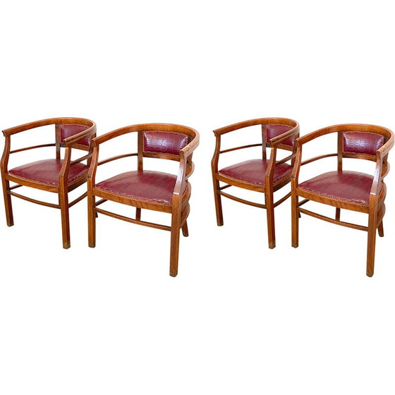 Image 1 of Set of 4 vintage Art Deco armchairs in wood and imitation leather, Italy 1940