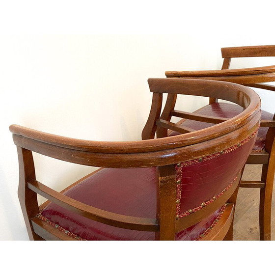 Image 1 of Set of 4 vintage Art Deco armchairs in wood and imitation leather, Italy 1940