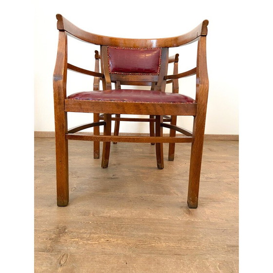 Image 1 of Set of 4 vintage Art Deco armchairs in wood and imitation leather, Italy 1940