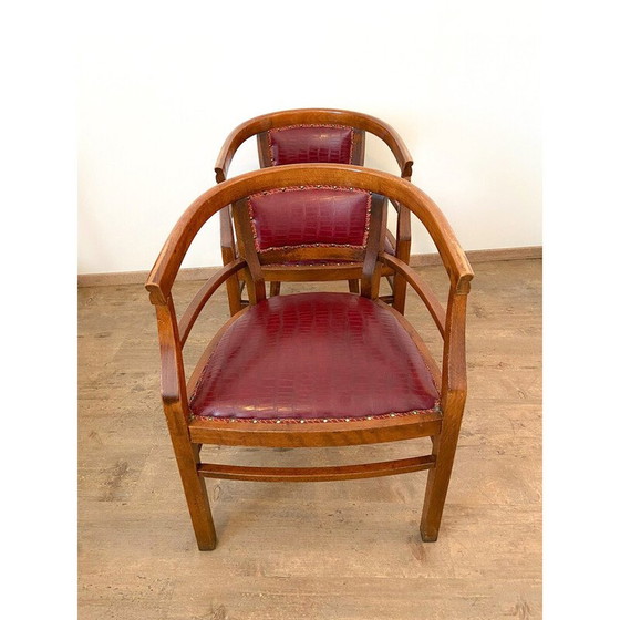 Image 1 of Set of 4 vintage Art Deco armchairs in wood and imitation leather, Italy 1940