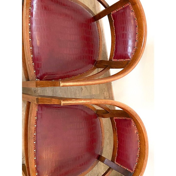 Image 1 of Set of 4 vintage Art Deco armchairs in wood and imitation leather, Italy 1940