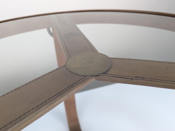 Image 1 of Jacques Adnet Style Brass And Stitched Leather Coffee Table