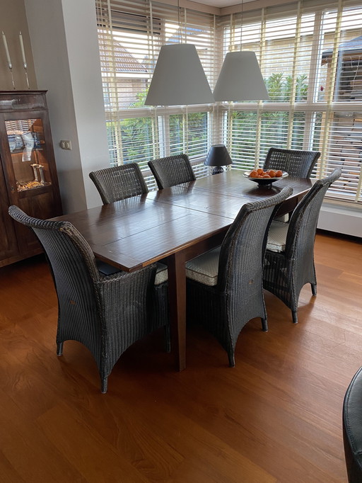 Lloyd Loom Cherry Extension Table With 6 Chairs