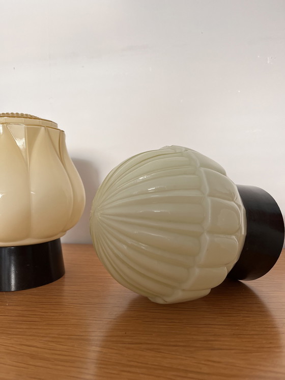 Image 1 of Set Of Three Art Deco Retro Lamps Glass