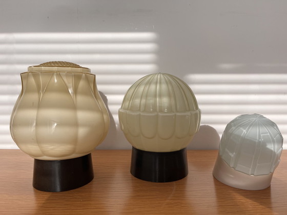 Image 1 of Set Of Three Art Deco Retro Lamps Glass