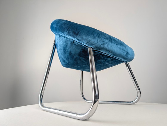Image 1 of Par de sillones italianos de cromo y terciopelo azul, década de 1970