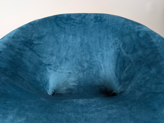 Image 1 of Par de sillones italianos de cromo y terciopelo azul, década de 1970