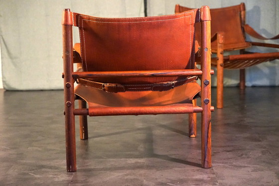 Image 1 of Scandinavian vintage Sirocco Safari teak armchair in cognac-colored leather by Arne Norell for Arne Norell Ab, 1960s, set of 2