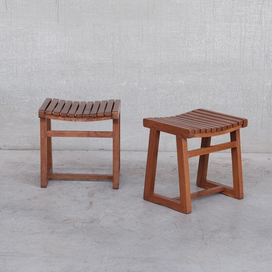 Image 1 of 2x Chandigarh vintage teak stools Pj-011029