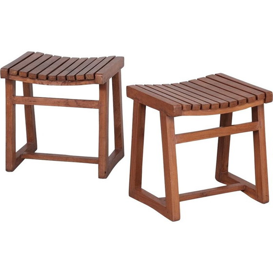 Image 1 of 2x Chandigarh vintage teak stools Pj-011029