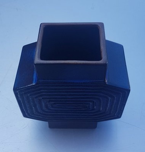 Image 1 of Geometric Blue Ceramic Vase Angula By Hans Welling For Ceramano