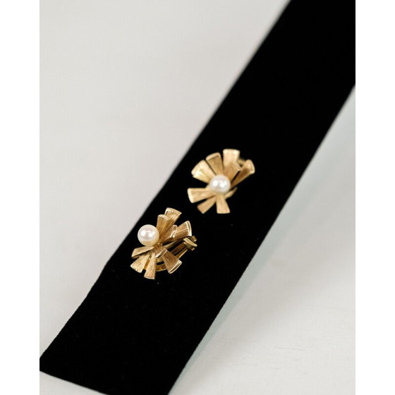 Image 1 of Coppia di orecchini vintage a clip in oro 14k con perla coltivata