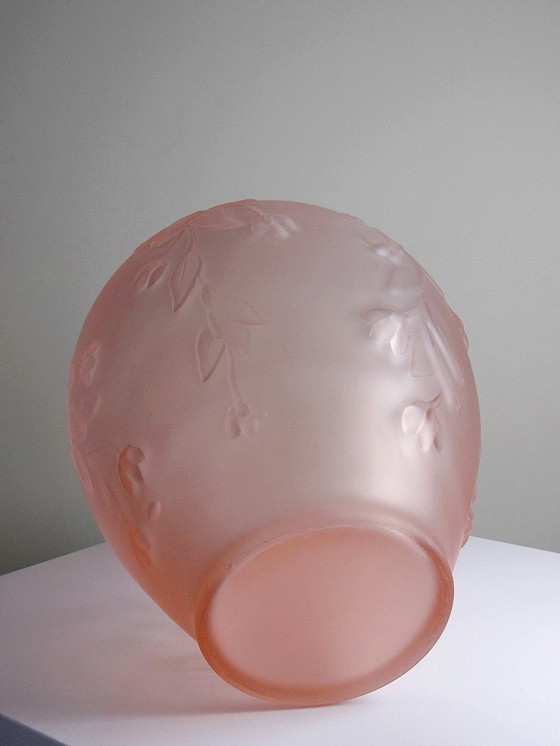 Image 1 of Large Art Deco Style Vase Molded/Pressed Pink Glass Paste