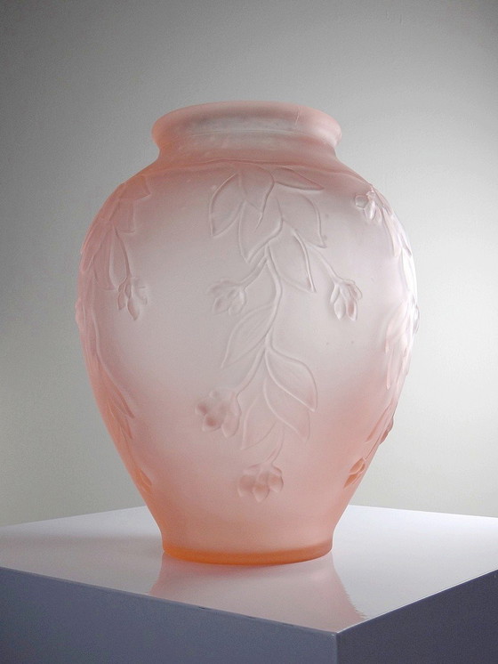 Image 1 of Large Art Deco Style Vase Molded/Pressed Pink Glass Paste