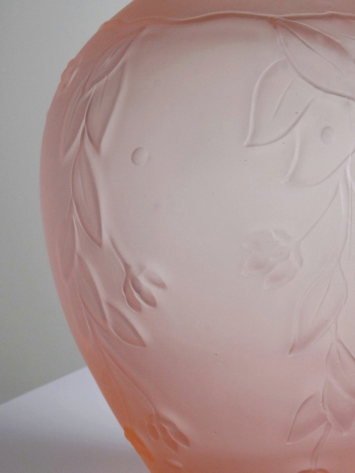 Large Art Deco Style Vase Molded/Pressed Pink Glass Paste