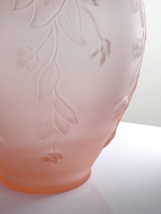 Image 1 of Large Art Deco Style Vase Molded/Pressed Pink Glass Paste