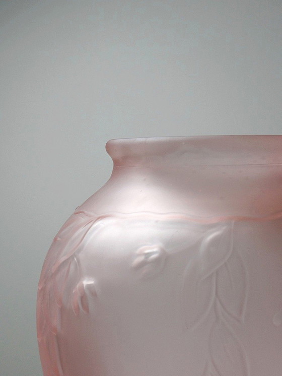 Image 1 of Large Art Deco Style Vase Molded/Pressed Pink Glass Paste