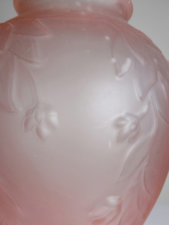 Image 1 of Large Art Deco Style Vase Molded/Pressed Pink Glass Paste