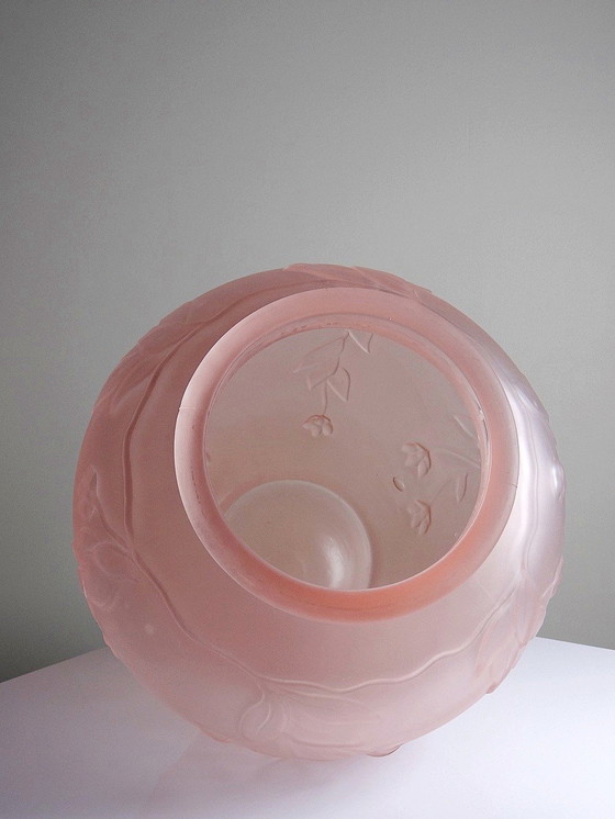 Image 1 of Large Art Deco Style Vase Molded/Pressed Pink Glass Paste