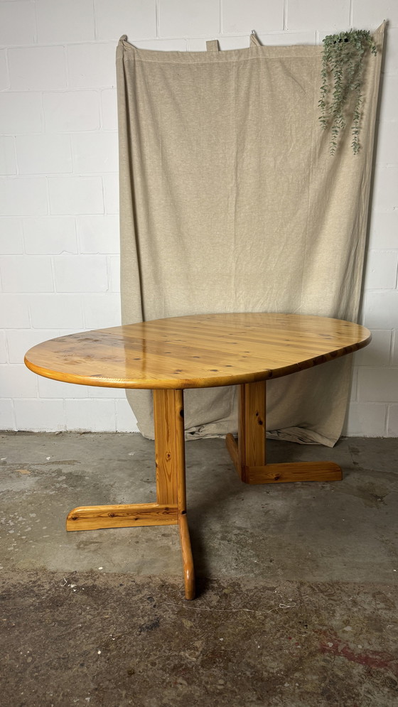 Image 1 of Oval Round Extendable Lacquered Pine Table, Daumiller Style