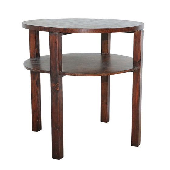 Image 1 of Vintage round pine coffee table, Czechoslovakia 1970