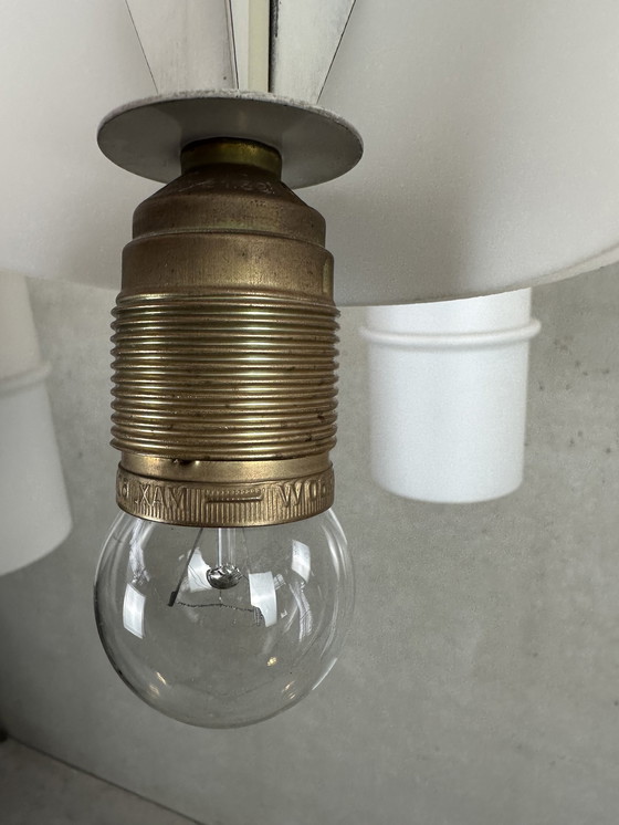 Image 1 of Lampada a sospensione vintage 'Japandi' in teak e opalino