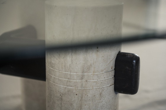 Image 1 of Travertine & glass Brutalist coffee table