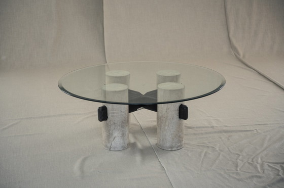 Image 1 of Travertine & glass Brutalist coffee table