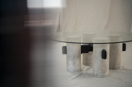 Image 1 of Travertine & glass Brutalist coffee table