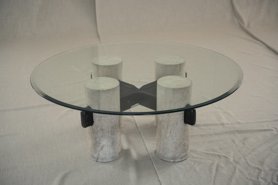 Image 1 of Travertine & glass Brutalist coffee table