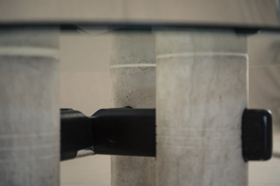 Image 1 of Travertine & glass Brutalist coffee table