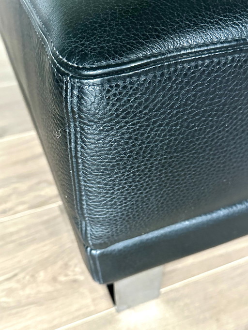 Hulshoff Black Leather Pouf