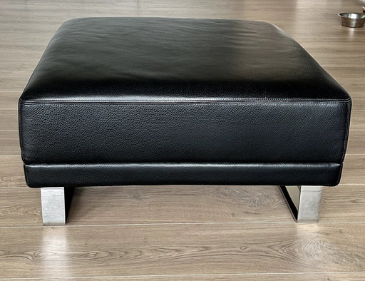 Hulshoff Black Leather Pouf